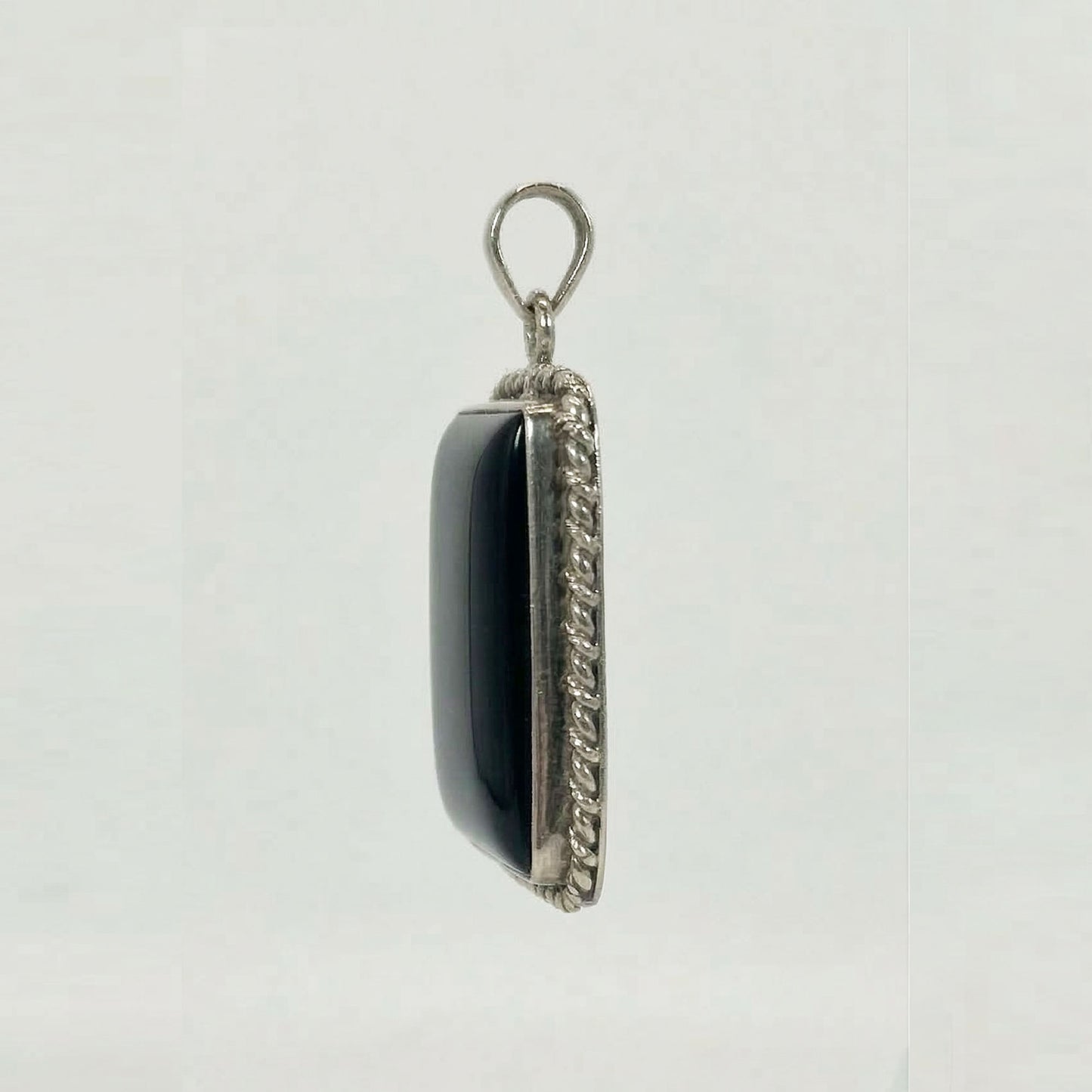 Black Onyx Square Pendant in 925 Sterling Silver Natural Black Gemstone Statement Necklace - GP333
