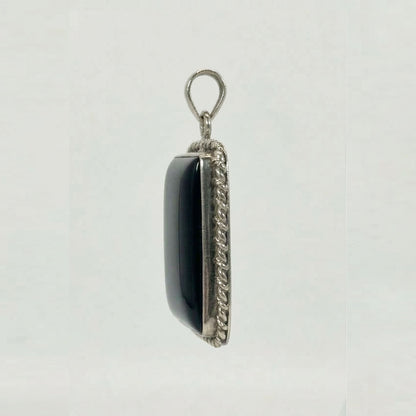 Black Onyx Square Pendant in 925 Sterling Silver Natural Black Gemstone Statement Necklace - GP333