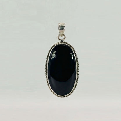 Black Onyx Oval Pendant in 925 Sterling Silver Natural Black Gemstone Minimalist Necklace - GP334