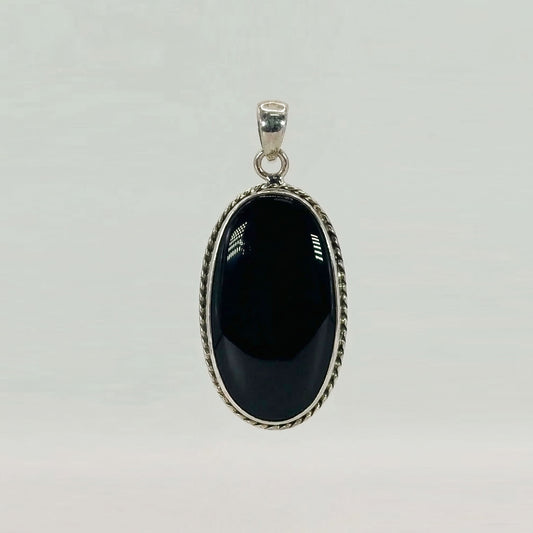 Black Onyx Oval Pendant in 925 Sterling Silver Natural Black Gemstone Minimalist Necklace - GP334