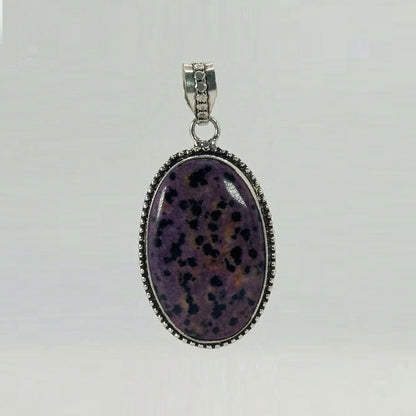 Purple Dalmation Jasper Pendant 925 Sterling Silver Artisan Oval Gemstone Jewelry - GP341