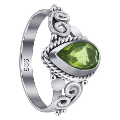 Pear Shape Peridot Gemstone 925 Sterling Silver Ring Size 5 for Women