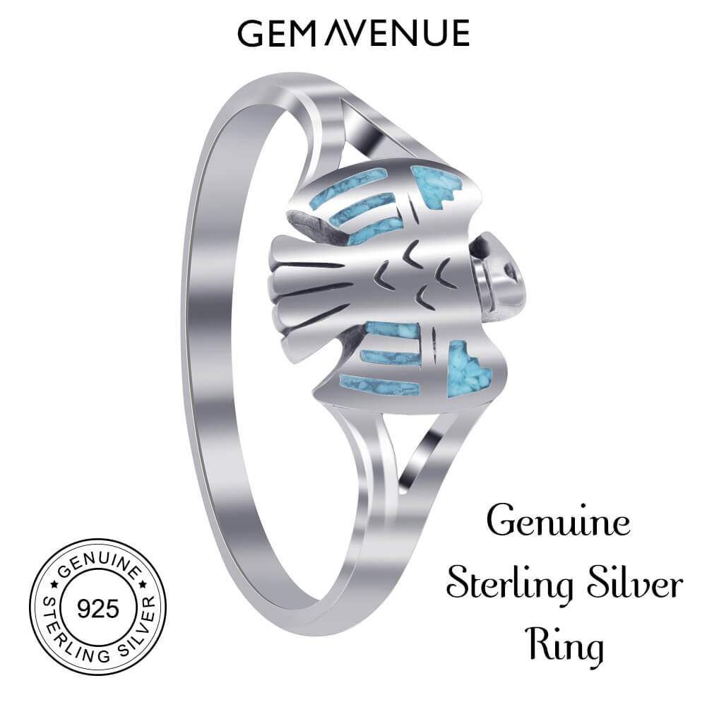 Southwestern with Turquoise Inlay Eagle Sterling Silver Ring - Gem Avenue
