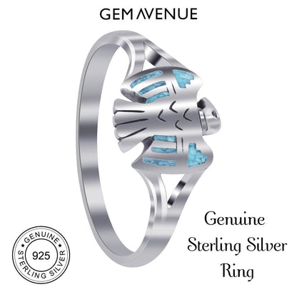 Southwestern with Turquoise Inlay Eagle Sterling Silver Ring - Gem Avenue