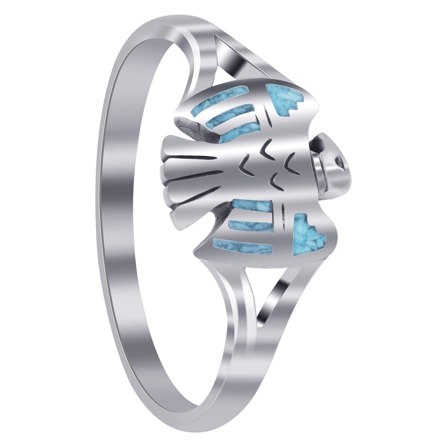 Southwestern with Turquoise Inlay Eagle Sterling Silver Ring - Gem Avenue