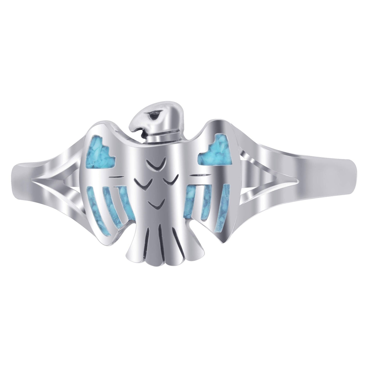 Southwestern with Turquoise Inlay Eagle Sterling Silver Ring - Gem Avenue