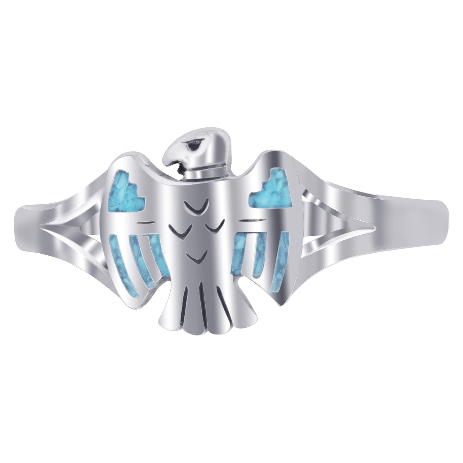 Southwestern with Turquoise Inlay Eagle Sterling Silver Ring - Gem Avenue