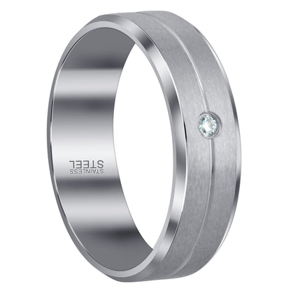 Men's 7mm Stainless Steel Comfort Fit Band with CZ Brushed Design