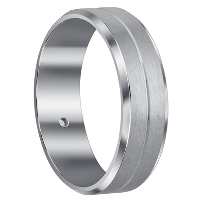 Men's 7mm Stainless Steel Comfort Fit Band with CZ Brushed Design