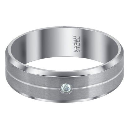 Men's 7mm Stainless Steel Comfort Fit Band with CZ Brushed Design
