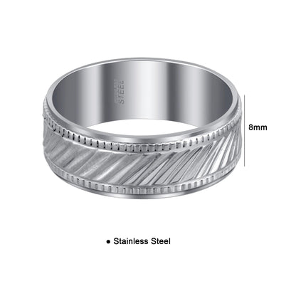 Men's 8mm Stainless Steel Band with Ribbed Design and Comfort Fit Size 9