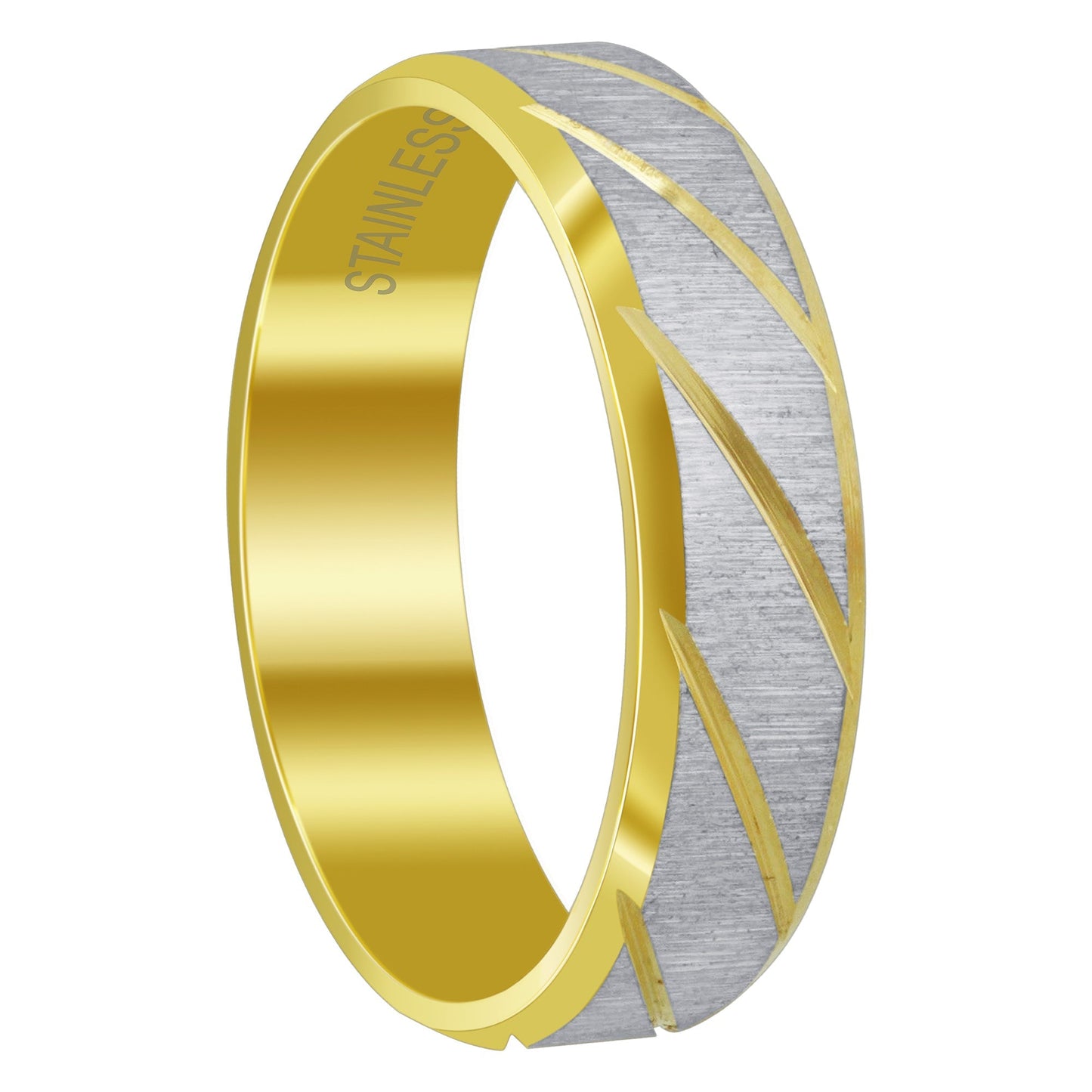 Men's 8mm Two Tone Stainless Steel Comfort Fit Band with Brushed Design Size 9