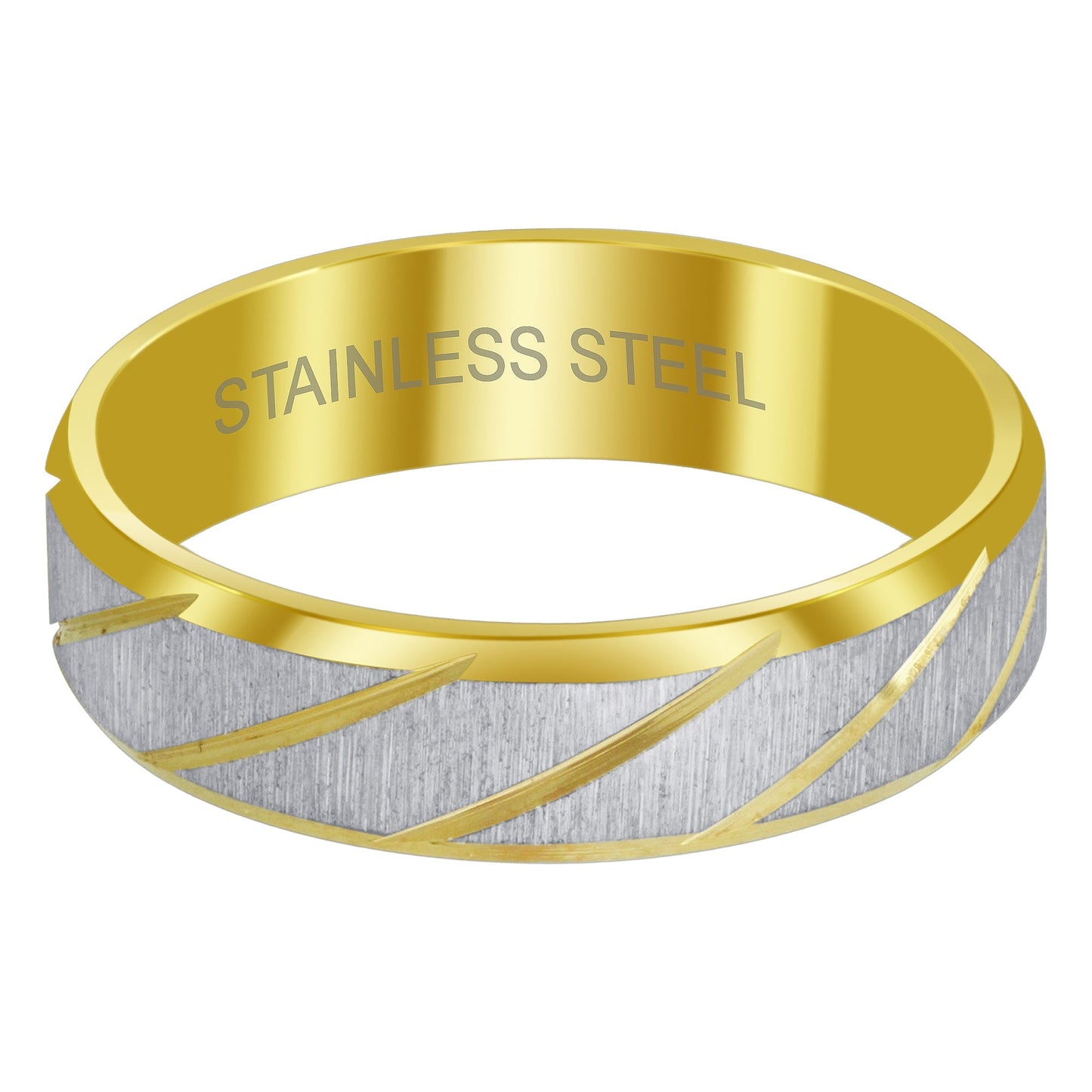 Men's 8mm Two Tone Stainless Steel Comfort Fit Band with Brushed Design Size 9
