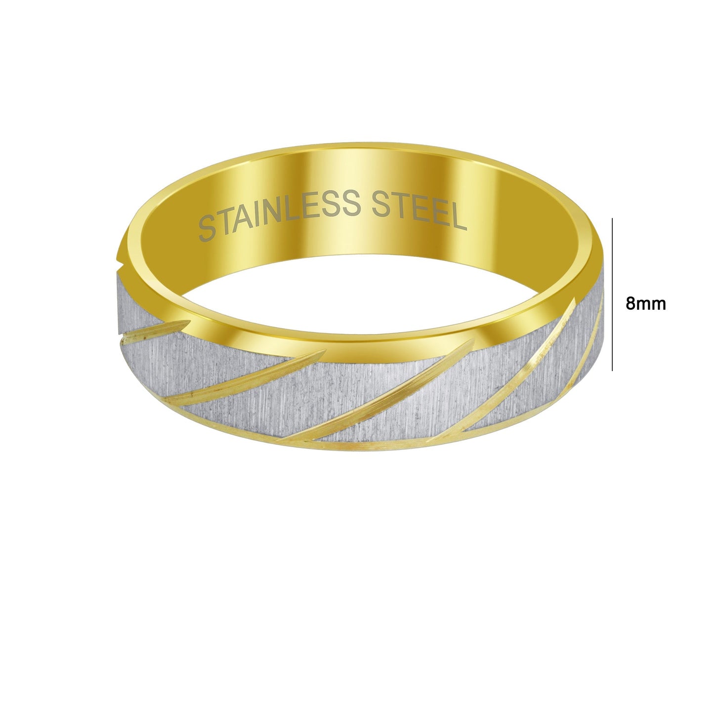 Men's 8mm Two Tone Stainless Steel Comfort Fit Band with Brushed Design Size 9