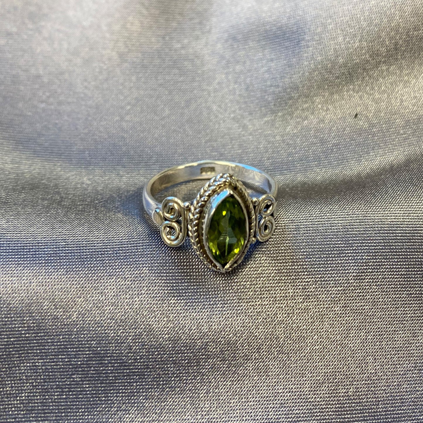 Marquise Shape Genuine Peridot Gemstone Ring in .925 Sterling Silver