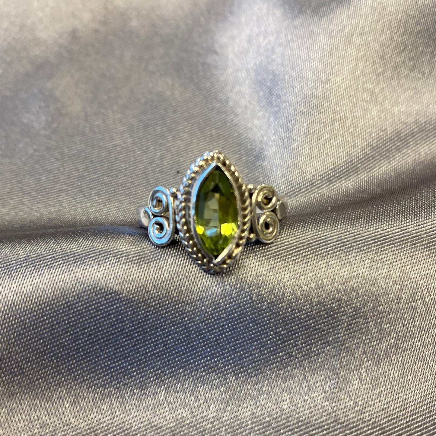 Marquise Shape Genuine Peridot Gemstone Ring in .925 Sterling Silver