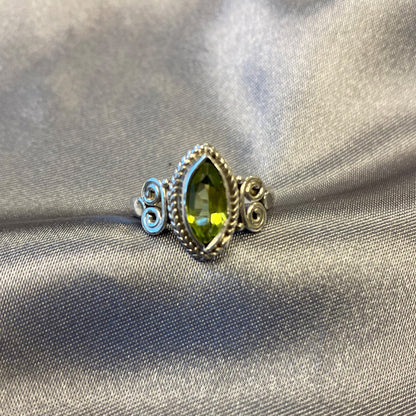 Marquise Shape Genuine Peridot Gemstone Ring in .925 Sterling Silver