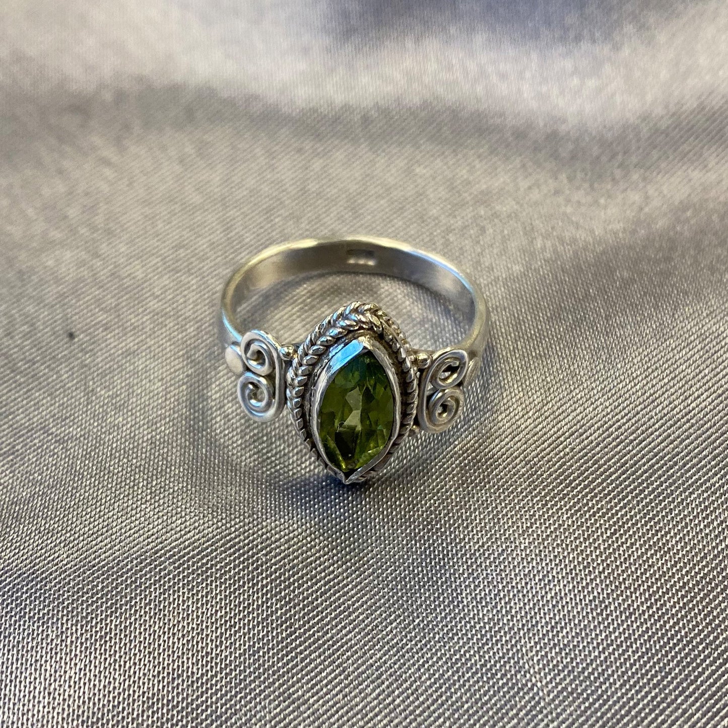 Marquise Shape Genuine Peridot Gemstone Ring in .925 Sterling Silver