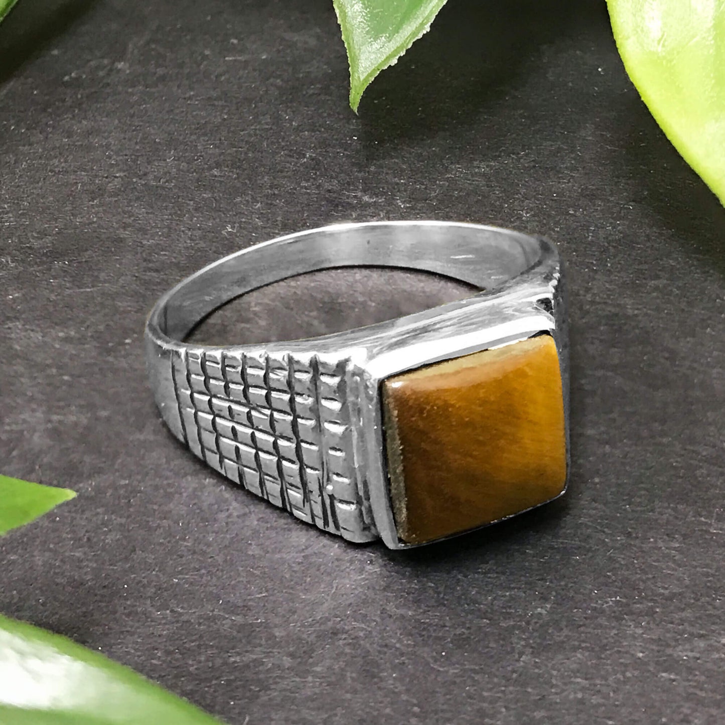 Natural Tiger Eye Gemstone 925 Sterling Silver Mens Ring Size 10