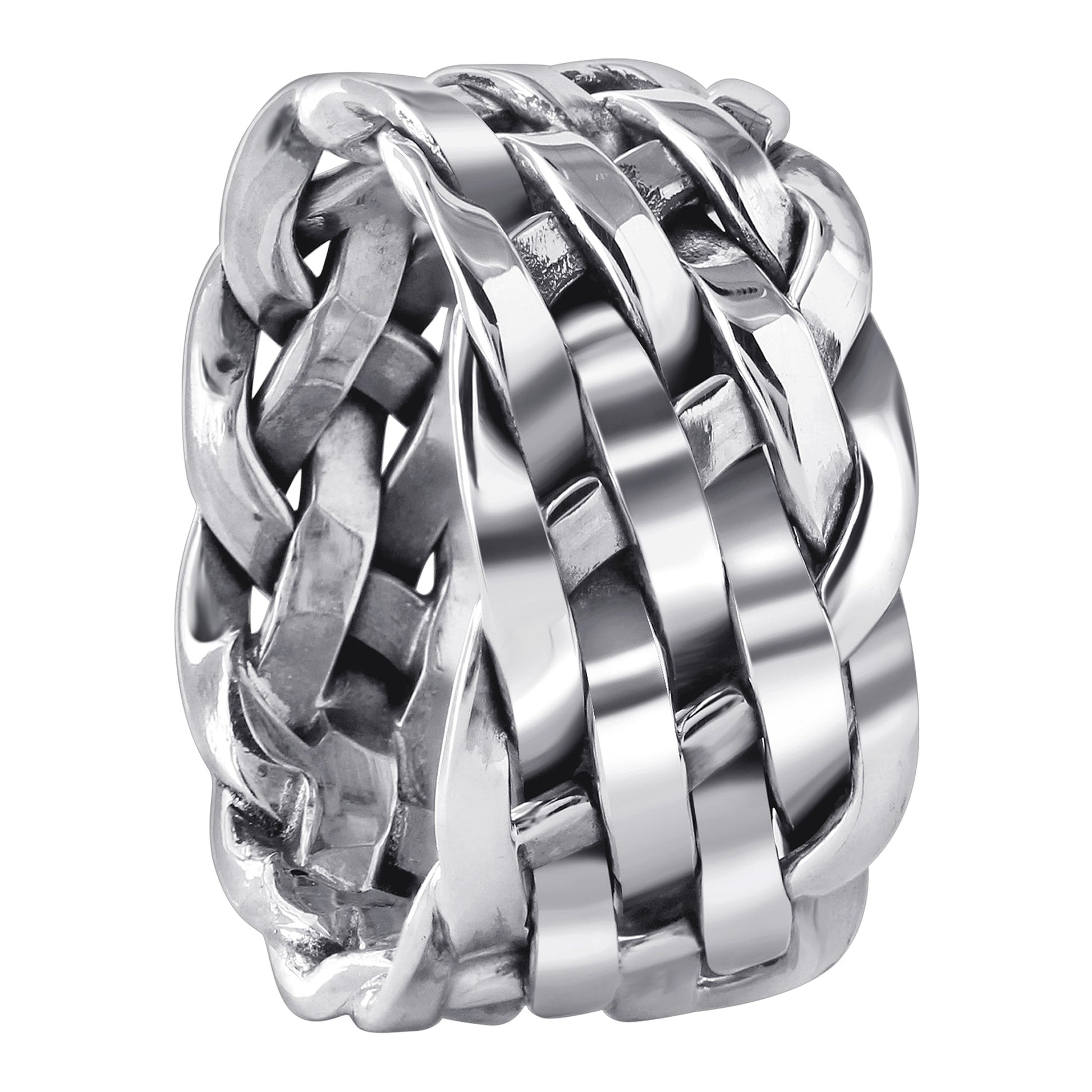 925 Sterling Silver Hollow Retro Wide Braided Finger Ring - Gem Avenue