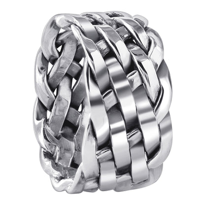 925 Sterling Silver Hollow Retro Wide Braided Finger Ring - Gem Avenue