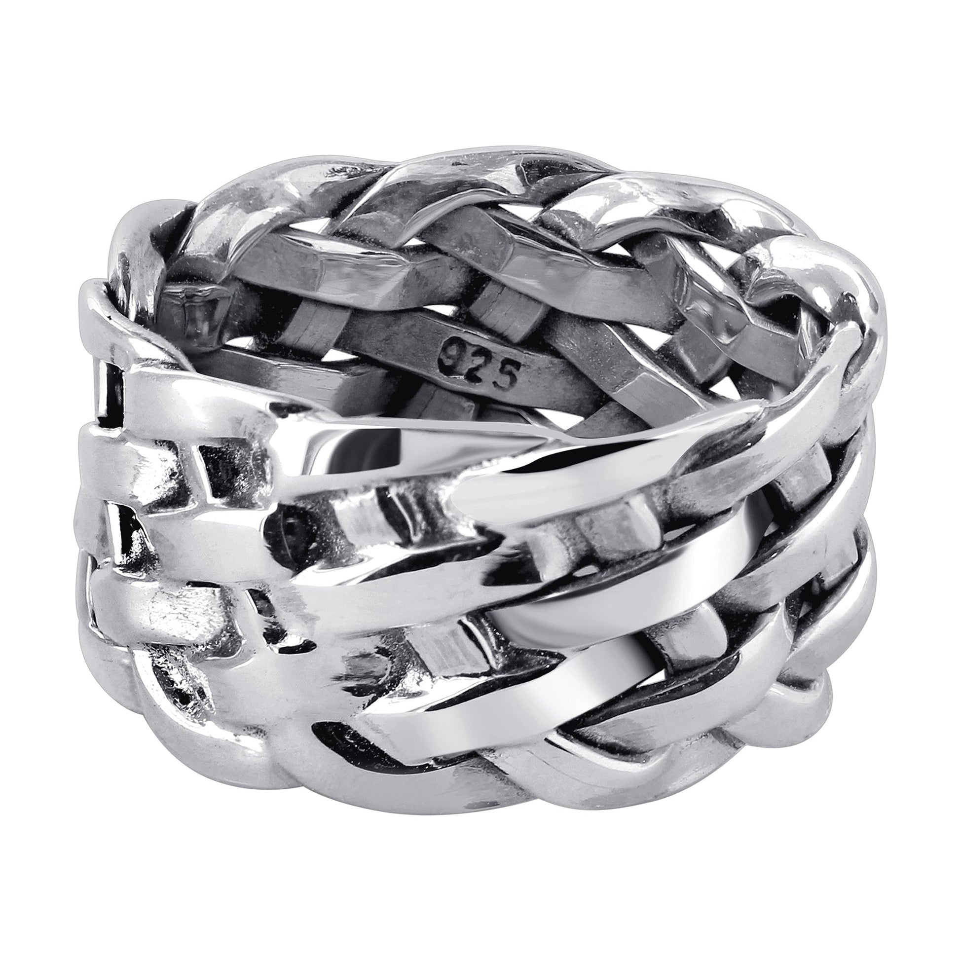 925 Sterling Silver Hollow Retro Wide Braided Finger Ring - Gem Avenue