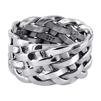 925 Sterling Silver Hollow Retro Wide Braided Finger Ring - Gem Avenue