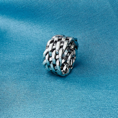 925 Sterling Silver Hollow Retro Wide Braided Finger Ring - Gem Avenue
