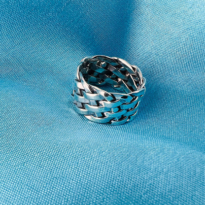 925 Sterling Silver Hollow Retro Wide Braided Finger Ring - Gem Avenue