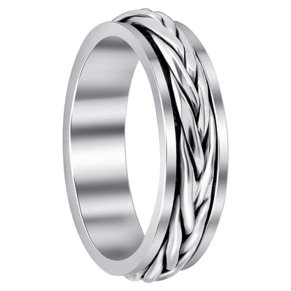 925 Sterling Silver Braided Weave Spinner Band Fidget Ring
