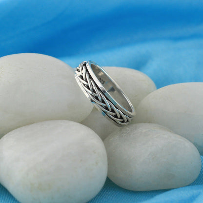 925 Sterling Silver Braided Weave Spinner Band Fidget Ring