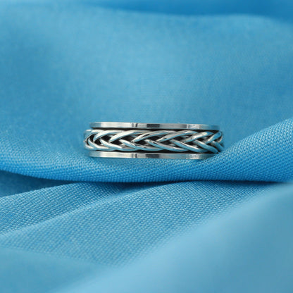 925 Sterling Silver Braided Weave Spinner Band Fidget Ring