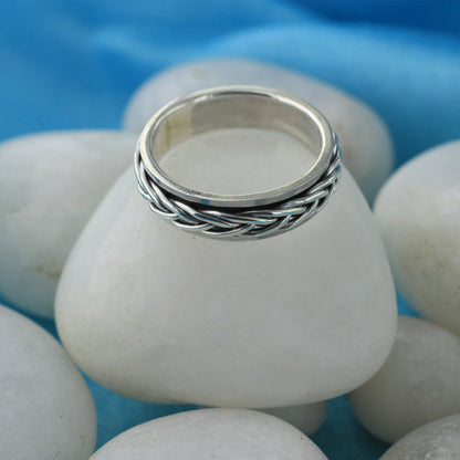 925 Sterling Silver Braided Weave Spinner Band Fidget Ring