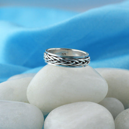 925 Sterling Silver Braided Weave Spinner Band Fidget Ring