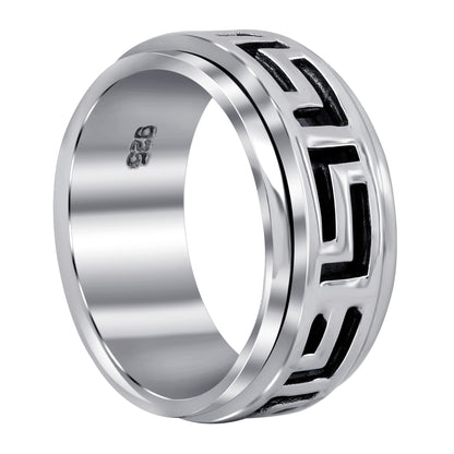 Greek Key Pattern Spinner 925 Sterling Silver Band Fidget Ring - Gem Avenue