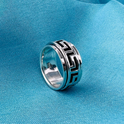 Greek Key Pattern Spinner 925 Sterling Silver Band Fidget Ring - Gem Avenue