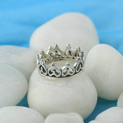 Heart Imperial King Crown 925 Sterling Silver Band Ring - Gem Avenue