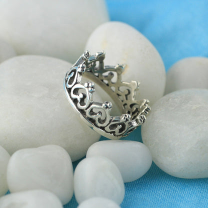 Heart Imperial King Crown 925 Sterling Silver Band Ring - Gem Avenue