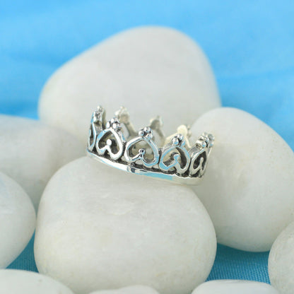 Heart Imperial King Crown 925 Sterling Silver Band Ring - Gem Avenue