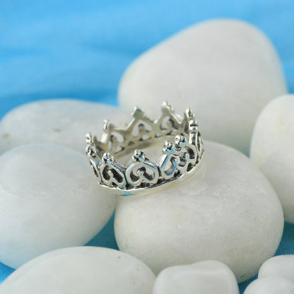 Heart Imperial King Crown 925 Sterling Silver Band Ring - Gem Avenue