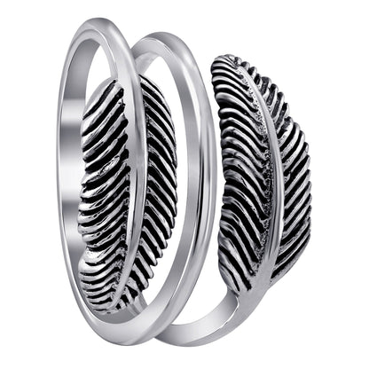 Feather Shaped Oxidised 925 Sterling Silver Ring - Gem Avenue