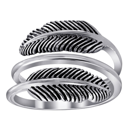 Feather Shaped Oxidised 925 Sterling Silver Ring - Gem Avenue