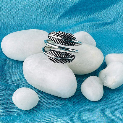 Feather Shaped Oxidised 925 Sterling Silver Ring - Gem Avenue
