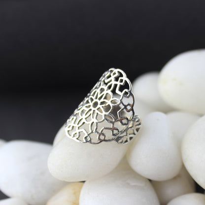 Floral Filigree 925 Sterling Silver Ring - Gem Avenue