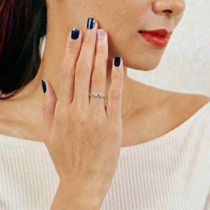 Modern Zig Zag 925 Sterling Silver Ring for Women Stylish Minimalist Adjustable Finger Jewelry - GR515