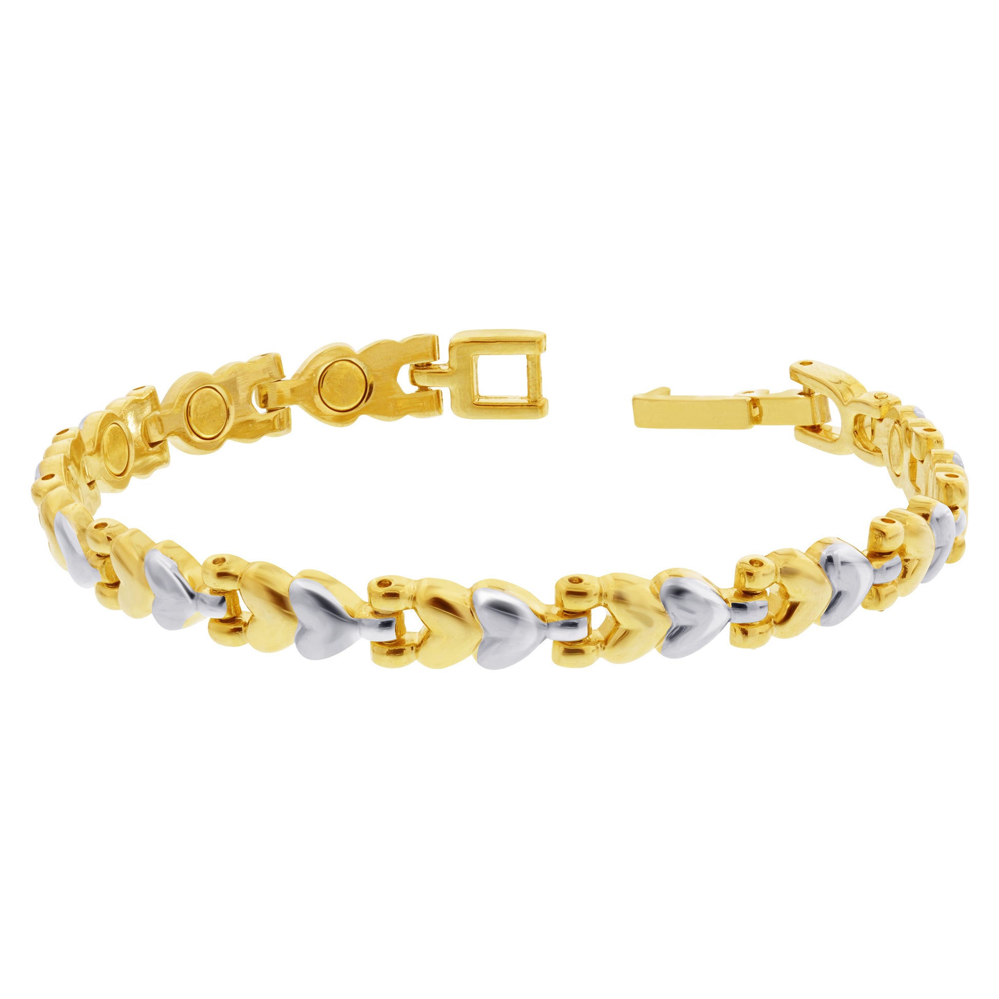 Two Tone Magnetic Link 0.25" Wide Bracelet 7.5 inch Long with Fold over Clasps - Gem Avenue