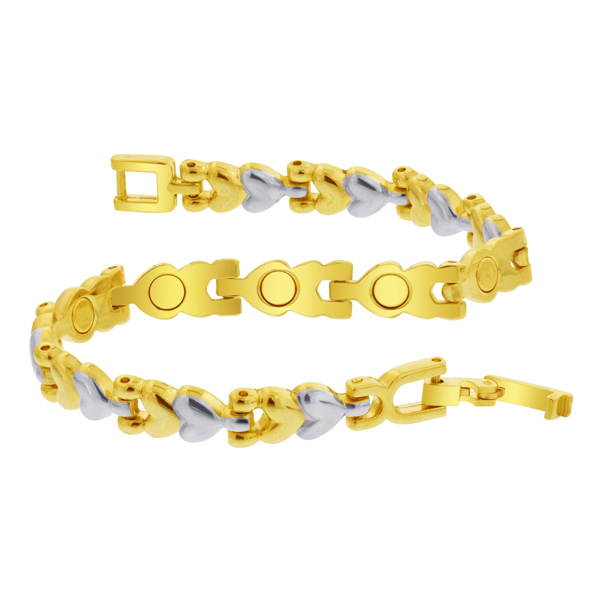 Two Tone Magnetic Link 0.25" Wide Bracelet 7.5 inch Long with Fold over Clasps - Gem Avenue