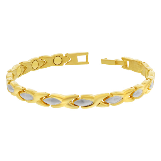 Magnetic Hugs and Kisses 2 Tone Bracelet 7.5 inches - Gem Avenue