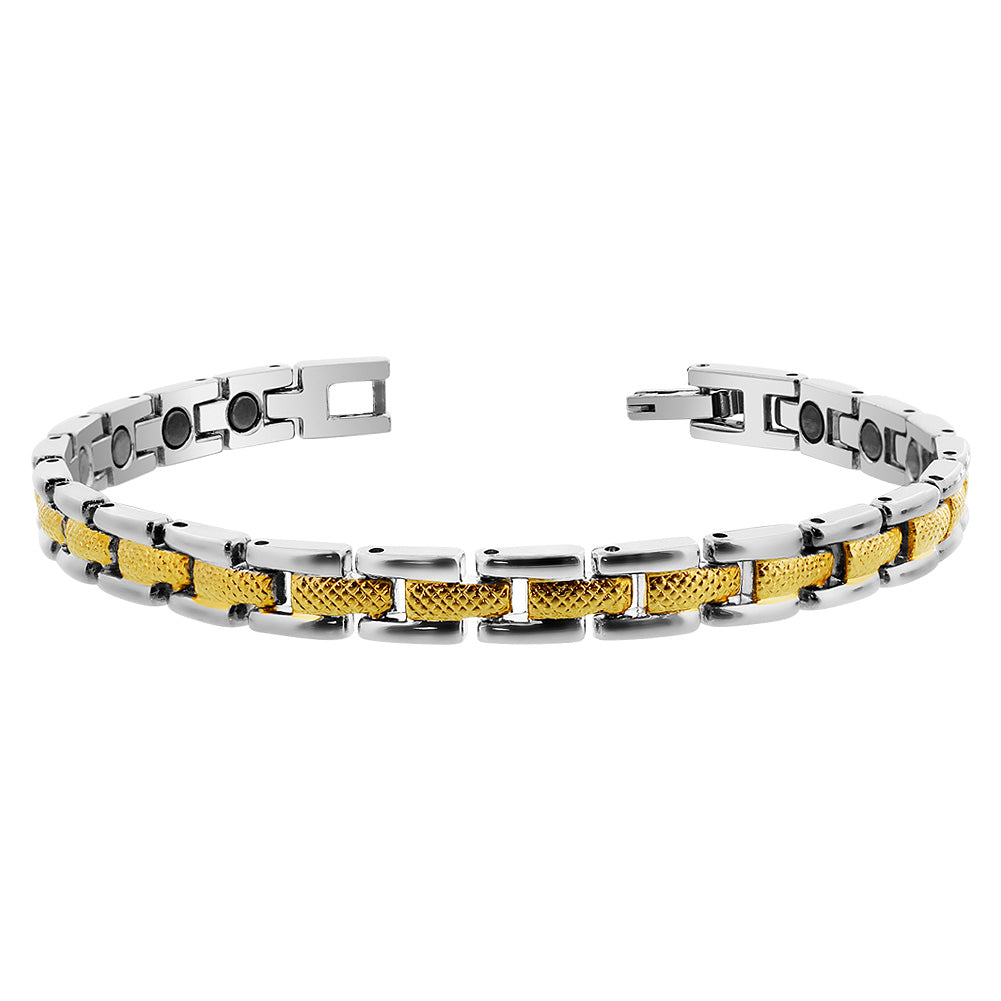 Magnetic Link Therapy Two tone Bracelet Fold over Clasp - Gem Avenue