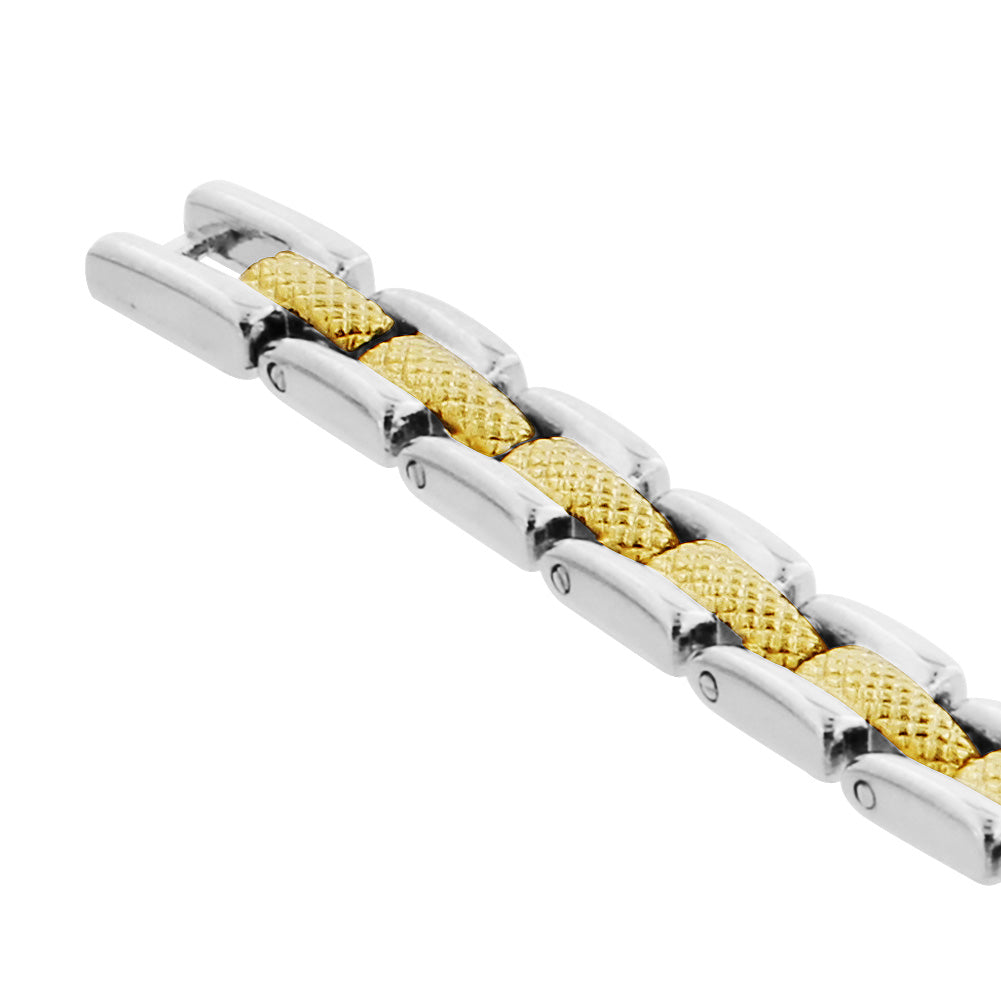 Magnetic Link Therapy Two tone Bracelet Fold over Clasp - Gem Avenue